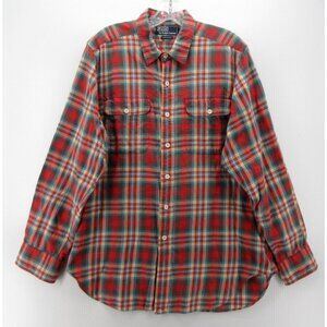 VINTAGE Ralph Lauren Polo Shirt Large Button Down Plaid Flap Pockets